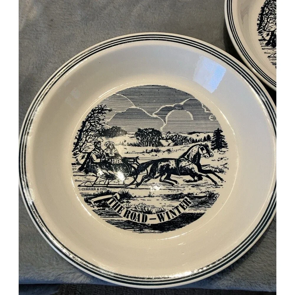 3 Vtg Currier & Ives The Road-Winter Pie Plate 10